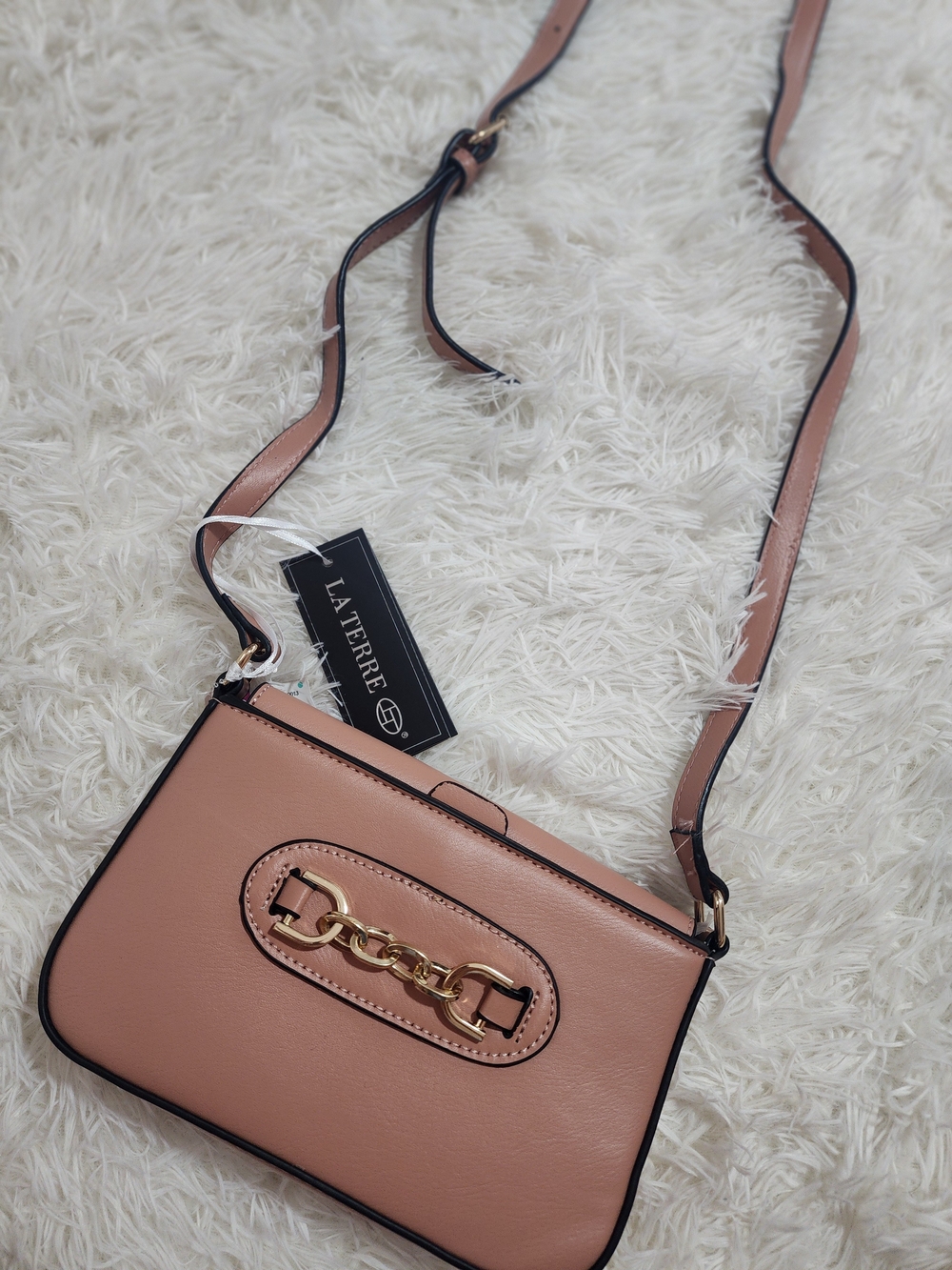 La Terre Blush Pink Chain Accent Crossbody Bag